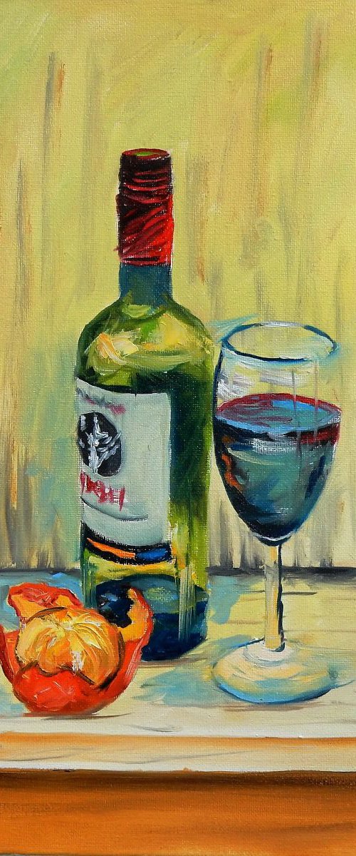 Red wine, tangerine and wine glass. by Vita Schagen