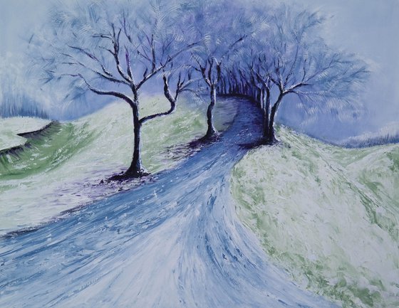 Winter road - Large palette knife   Gift