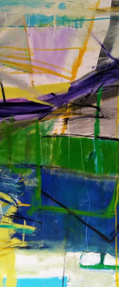 LARGE ABSTRACT COLORFUL INTERIOR DESIGN COMMERCIAL DECOR OFFICE RESTAURANT OVERSIZED COBALT BLUE KELLY GREEN COLORBLOCK "Beautiful 122" 48" X 60" by Carrie White