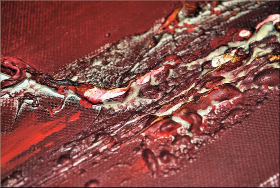 Red Love - abstract acrylic painting, canvas wall art, deep- textured, red white gold, modern art