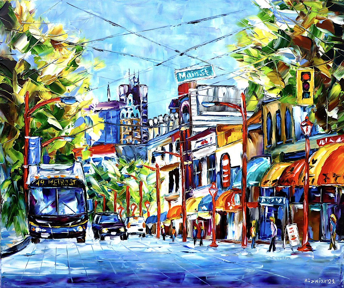 Expressive Cityscapes Oil Painting By Mirek Kuzniar, 24 X 20", Vancouver Chinatown, Original Artwork