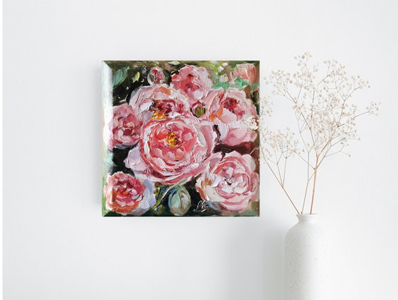 Peonies flowers painting, Textural painting on canvas