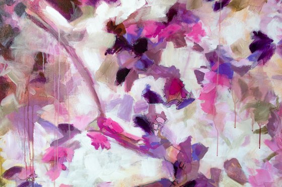 Pink pareidolia garden Modern Floral Contemporary Flowers Painting XL Large UNSTRETCHED - ROLLED IN TRANSPORT TUBE Home decoration Interior design Wall art Hotel Room House deco