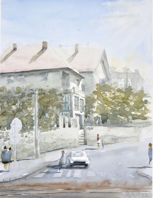 Trebevićka (street) - original watercolor landscape by Nenad Kojić by Nenad Kojić watercolorist