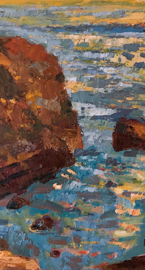 Sunset at Point Lobos seascape oil by Padmaja Madhu