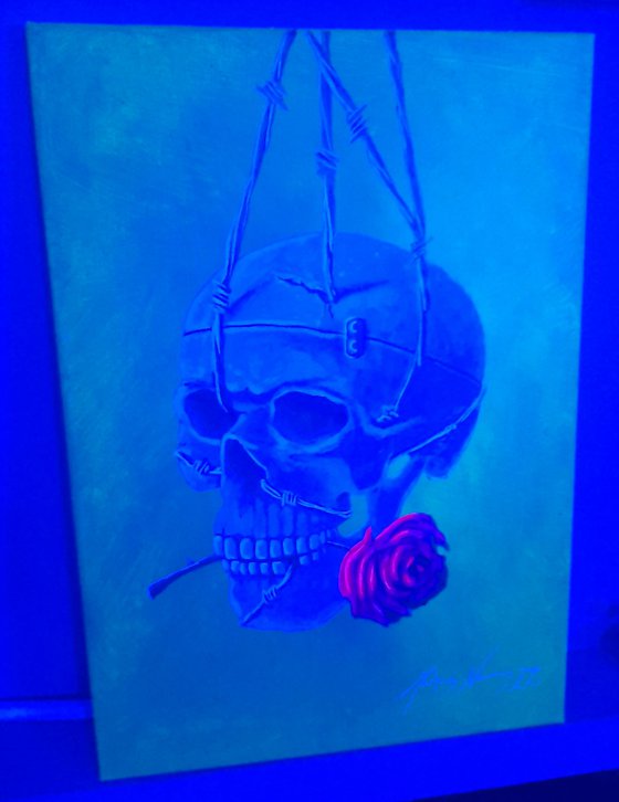 'An everlasting symphony' skull with rose