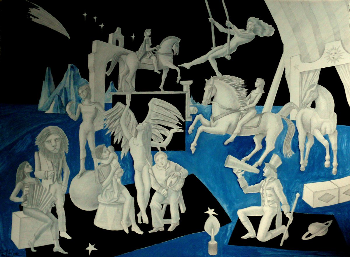 Graphic Portrait Drawing By Paul Rossi, 31 X 23", Circulus V, Original Artwork