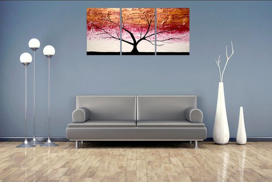 Burgundy Tree of Life artwork in acrylic