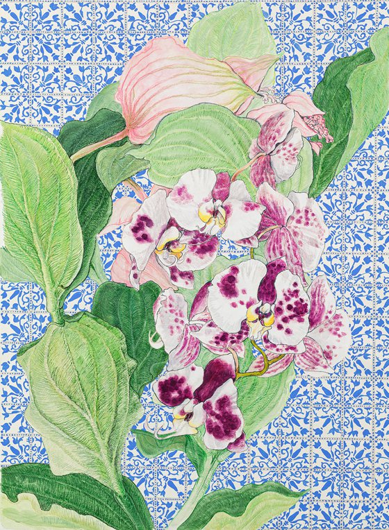 Orchids with Moroccan motif