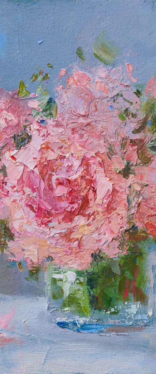 Pink Peonies in a Glass Vase by Oksana Johnson