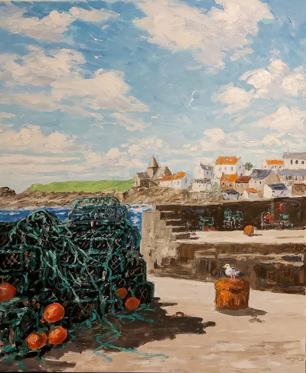 Landscape Oil Painting By Colin Ross Jack, 20 X 24, St Monans Harbour Scene #3, Original Artwork