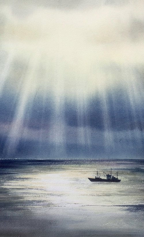 The Calm After the Storm - sea by Olga Beliaeva Watercolour