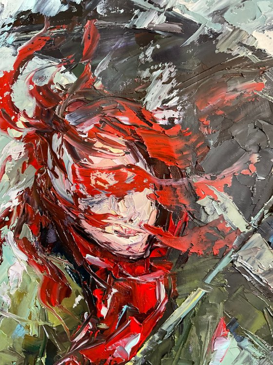 Red hair. Windy day