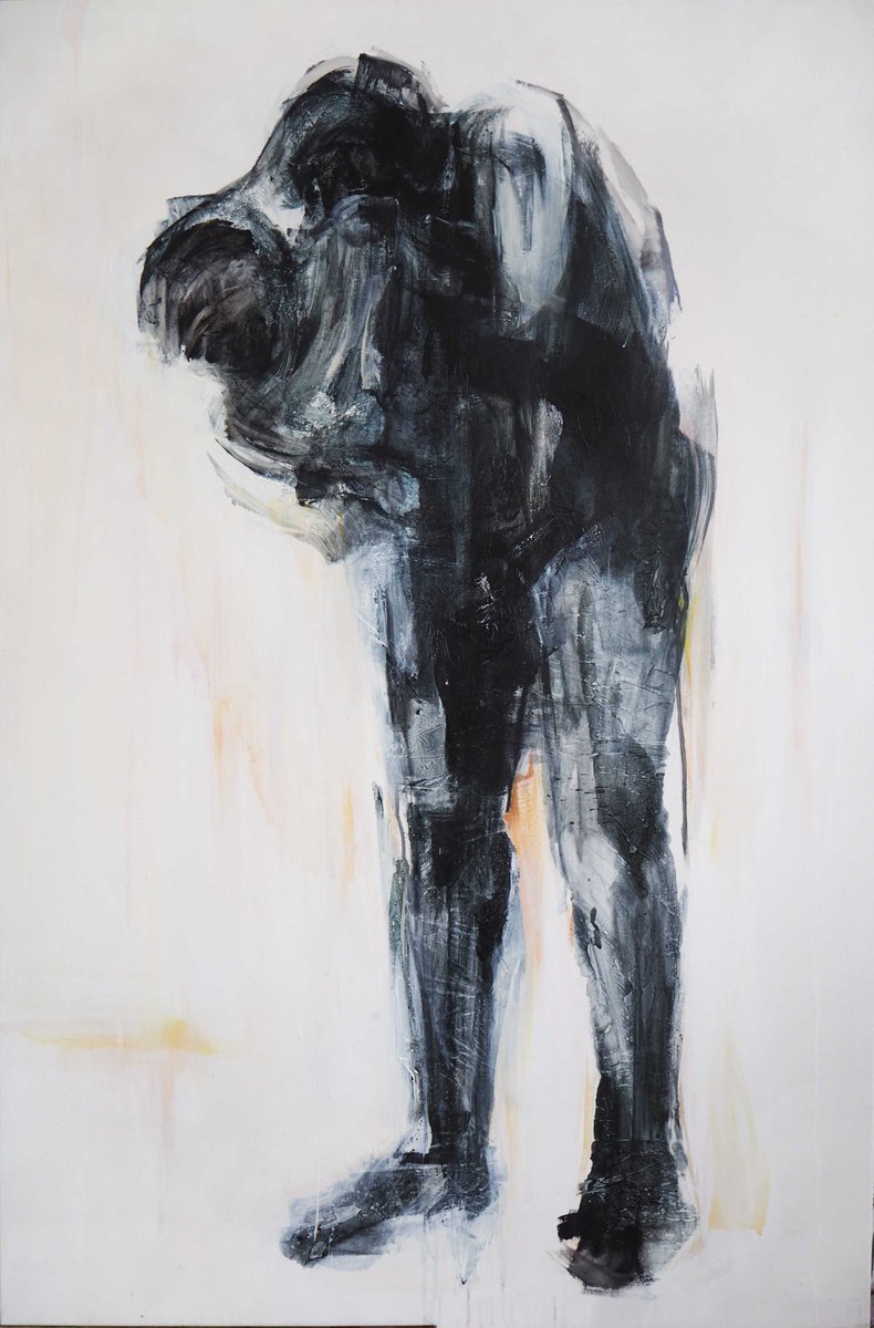 Expressive Portrait Oil Painting By Cynthia Gregorova, 39 X 59, Prikrmovanie / Feeding (Cleavage), Original Artwork