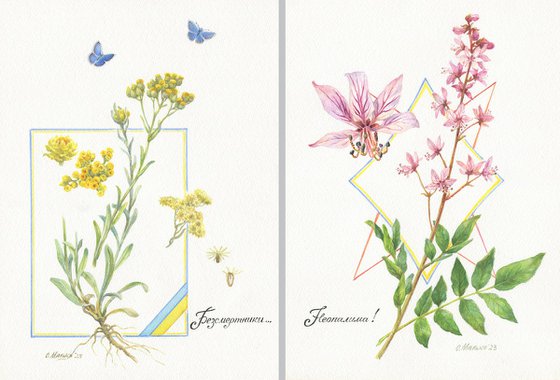 Through eternity (Diptych) / ORIGINAL watercolors Floral picture Botanical illustration