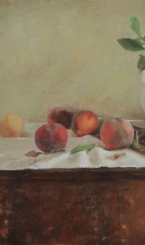 Peaches and gardenia twig by Radosveta Zhelyazkova