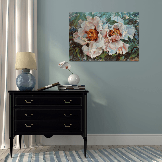 Two peonies. 100x70