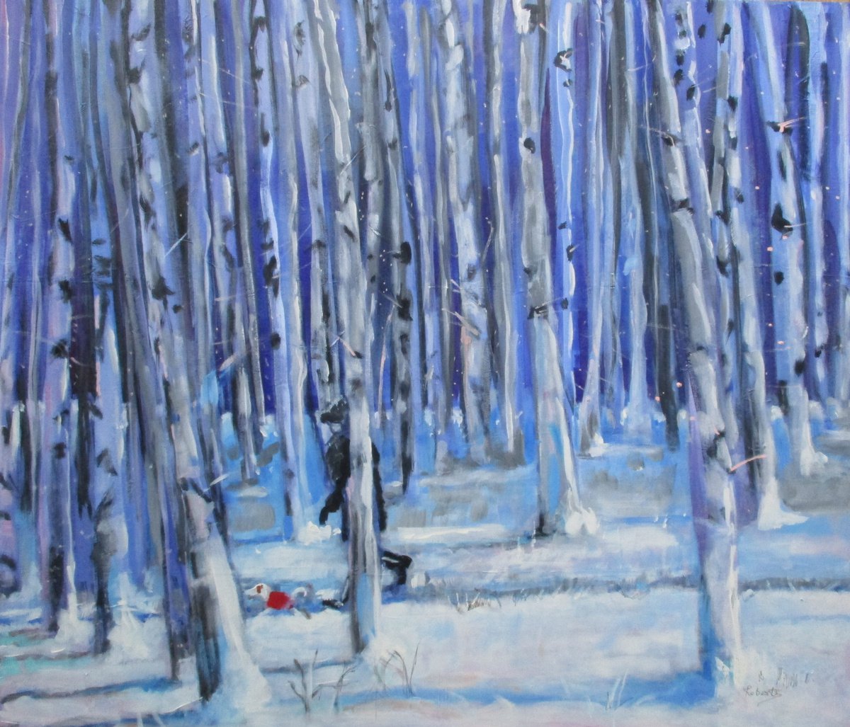 Impressionistic Portrait Acrylic Painting By Rosalind Roberts, 28 X 24", Walking In The Snow, Original Artwork