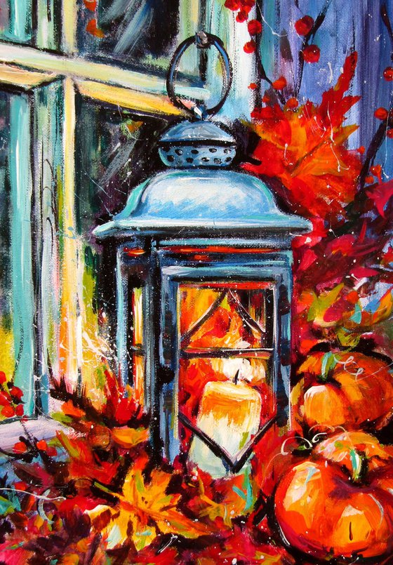Autumn lantern by the window