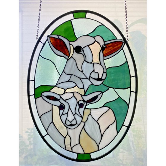Stained Glass Lamb Window Panel