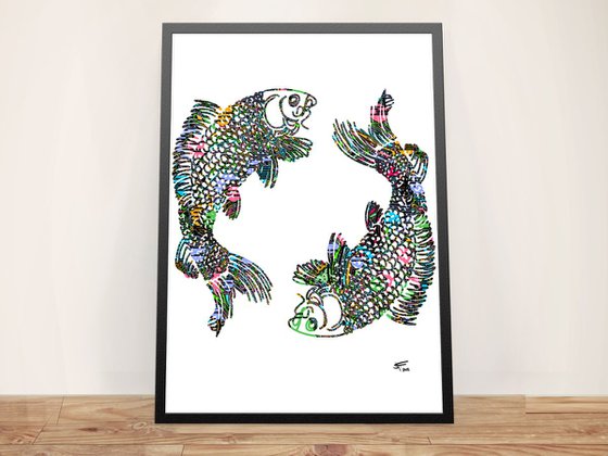 The Pisces, Framed Artwork, 16 x20 inches,