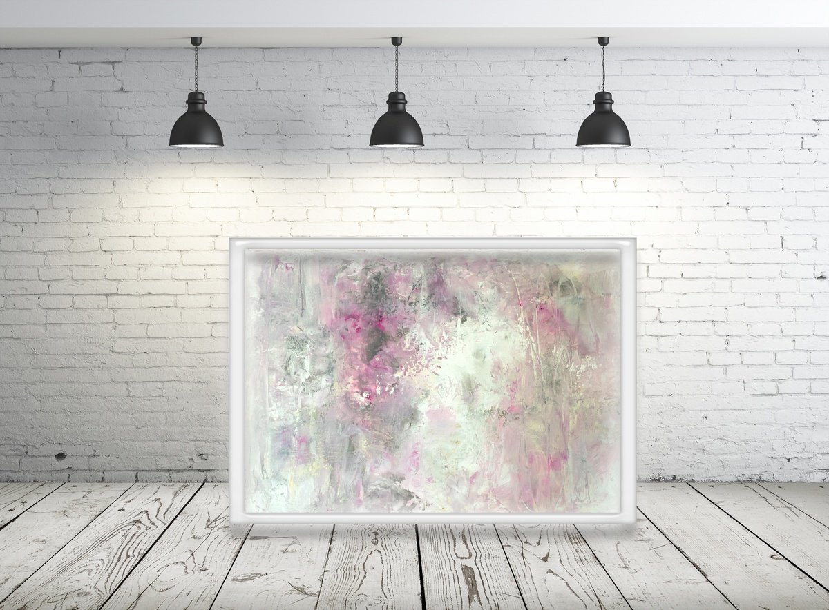 Abstract Botanical Acrylic Painting By Davina Nicholas, 40 X 30, Frosty Pinks #1, Original Artwork