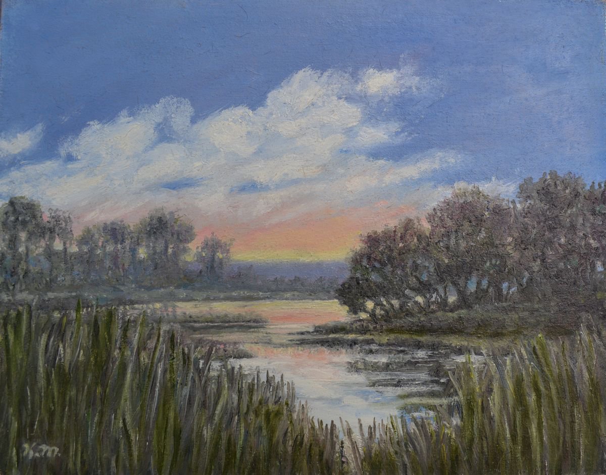 Impressionistic Landscape Oil Painting By Kathleen Mcdermott, 10 X 8", Marsh Sketch # 3, Original Artwork