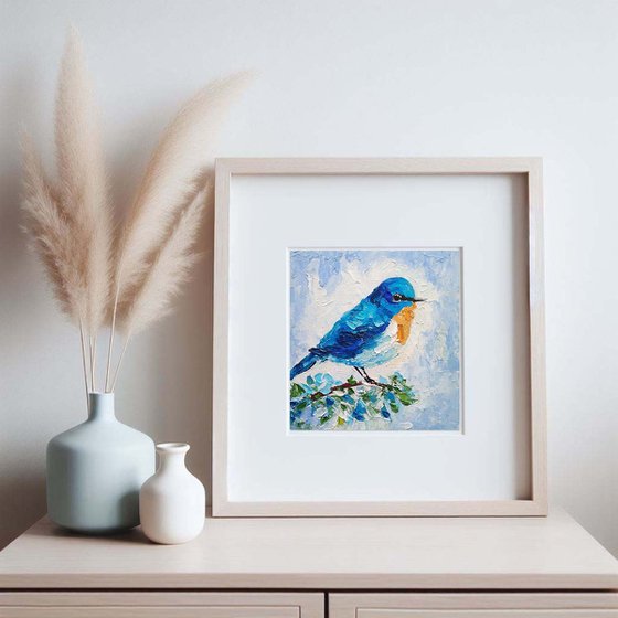 Blue Bird Painting Bird Artwork Miniature Wall Art