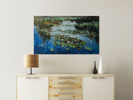 White Water Lilies - Impasto Original Oil painting