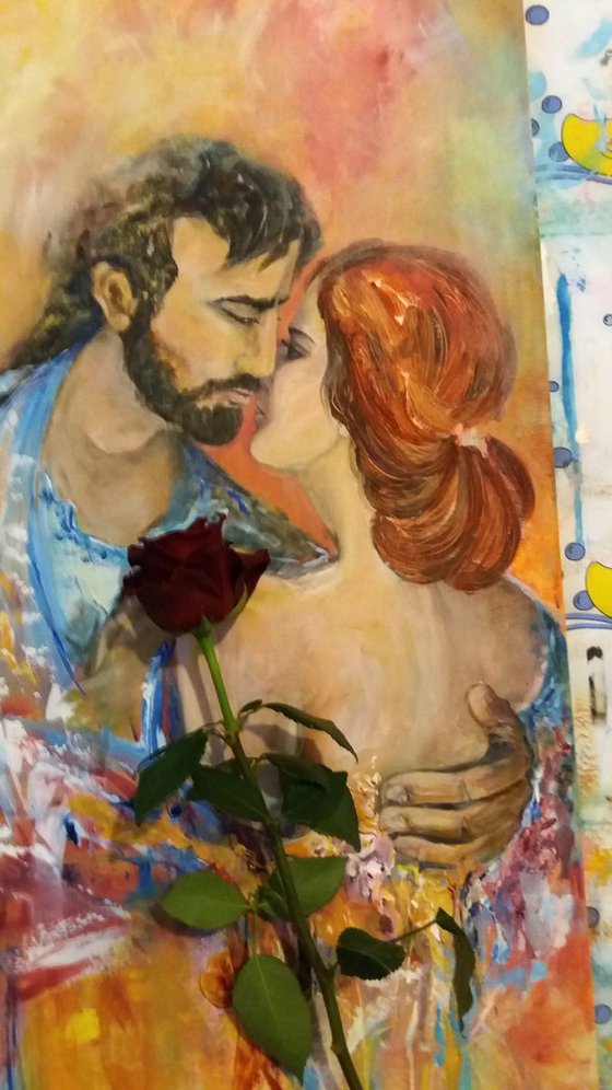"David and Bathsheba", original acrylic painting, 40x100x3cm.