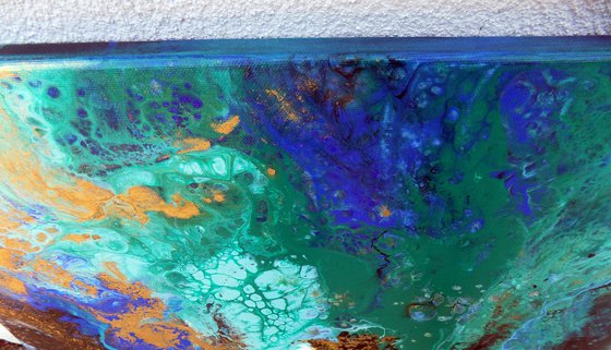 Αbstract painting art blue green gold metallic - Deep river