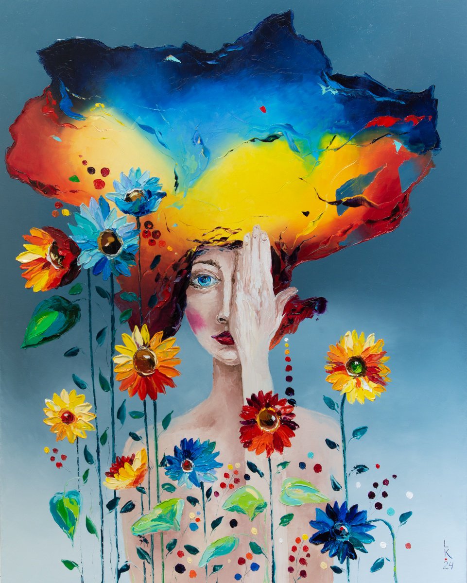 Surrealistic Portrait Oil Painting By Liubov Kuptsova, 31 X 39", I