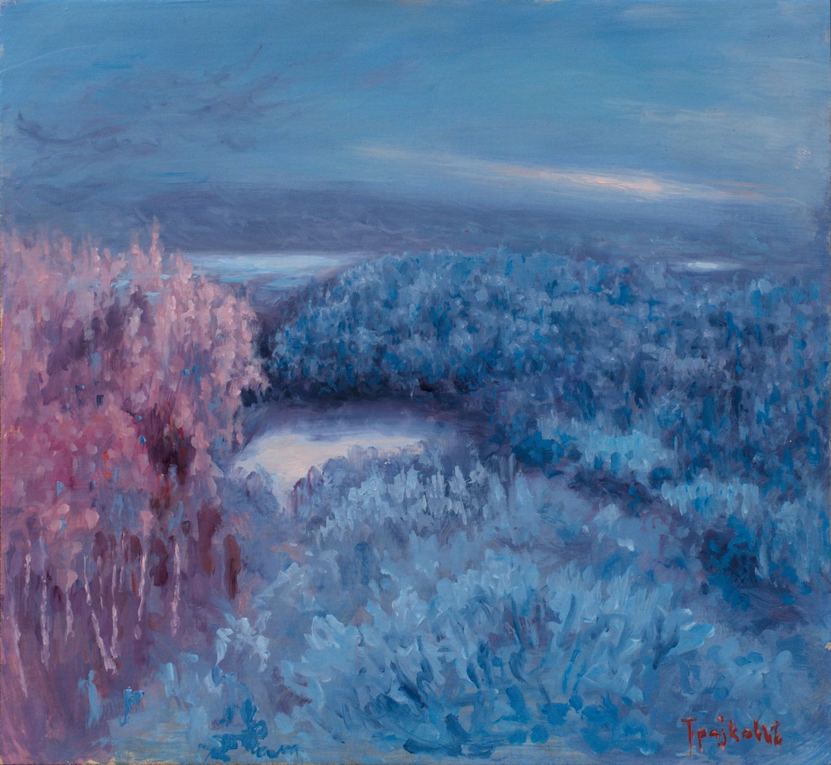 Impressionistic Landscape Oil Painting By Dejan Trajkovic, 17 X 16, Far North, Original Artwork