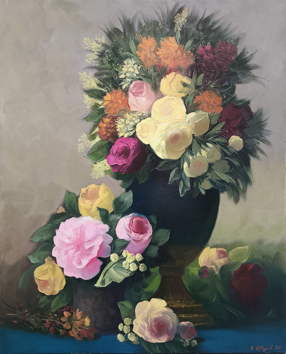 Impressionistic Botanical Oil Painting By Kamo Atoyan, 31 X 39", Garden Of Elegance, Original Artwork