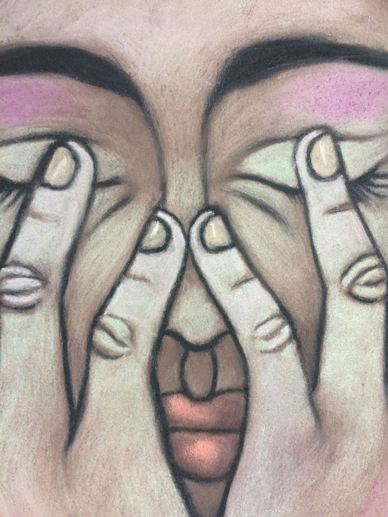 The Hidden Face of Eve (Woman with closed Eyes, Strong Hands) large pastel