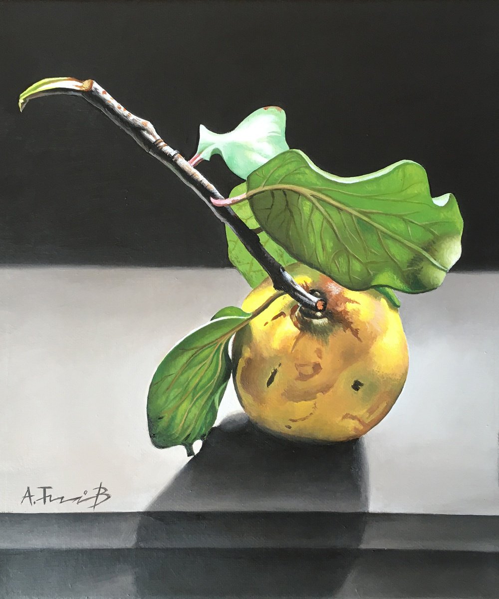 Photorealistic Still Life Oil Painting By Alexander Titorenkov, 10 X 12, Still Life With A Quince, Original Artwork