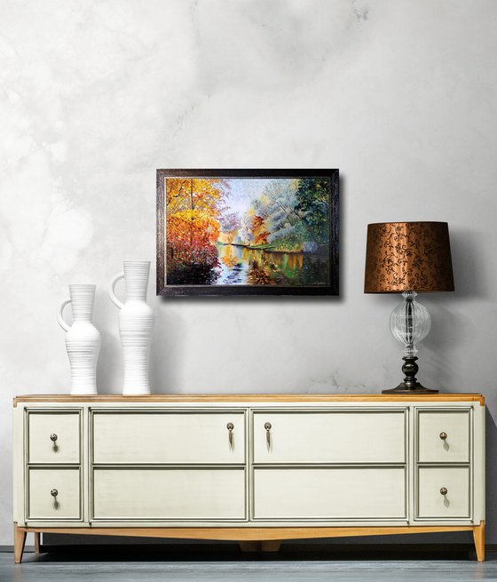 Park and pond in early autumn