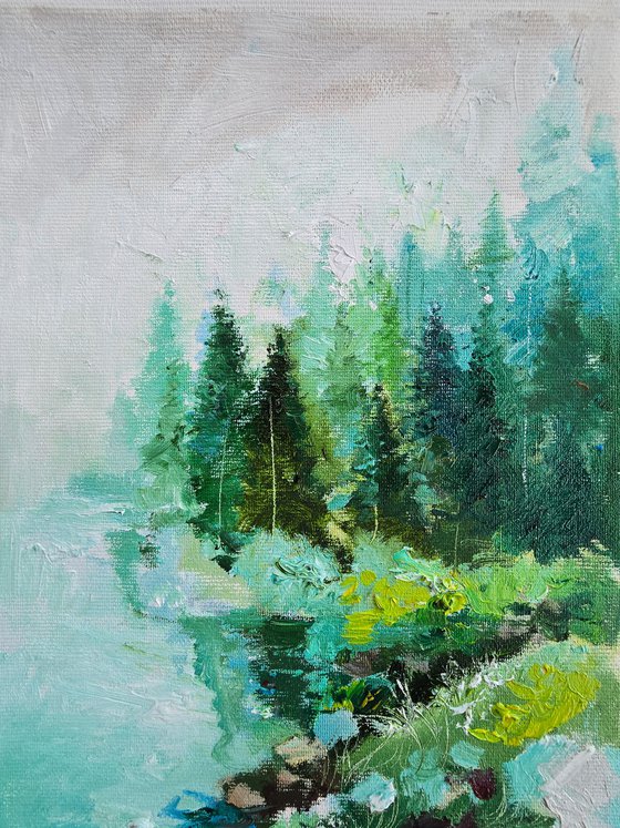 Forest oil painting,