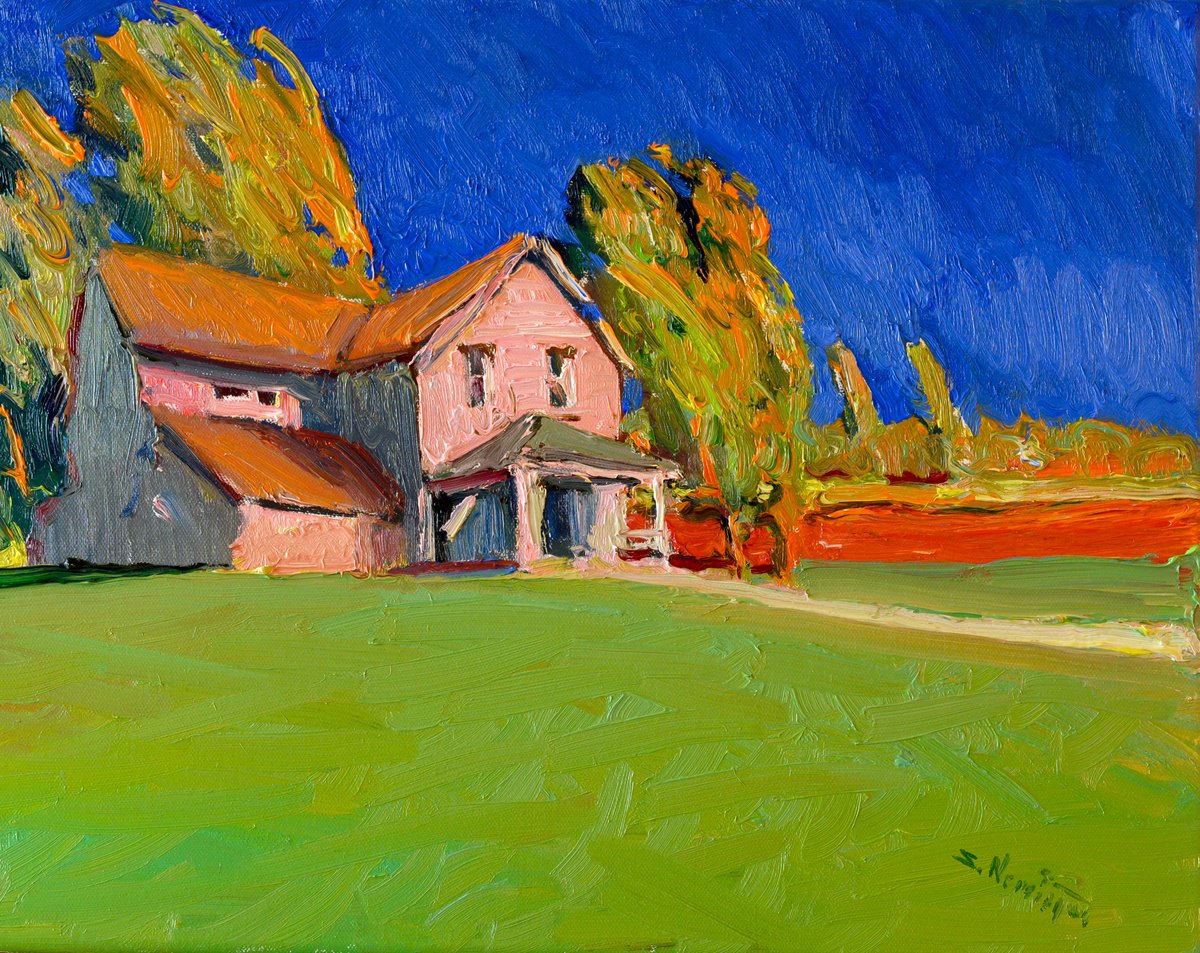 Expressive Oil Painting , Farmhouse In Midwest. Windy Day By Suren Nersisyan, 18 X 14, Artwork For Sale On Artfinder
