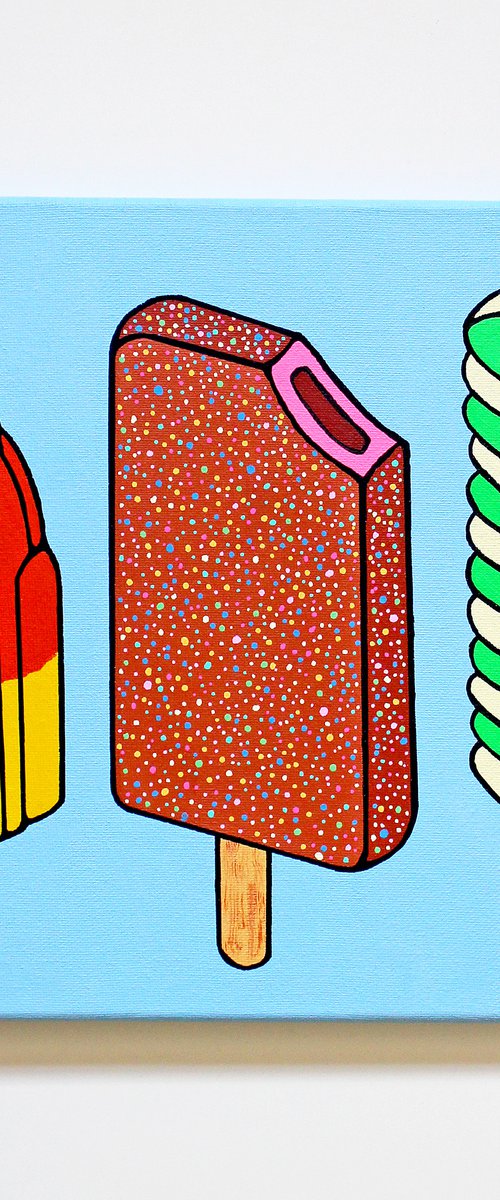 Ice Lollies and Popsicles Line-Up Two - Pop Art Painting On Canvas by Ian Viggars