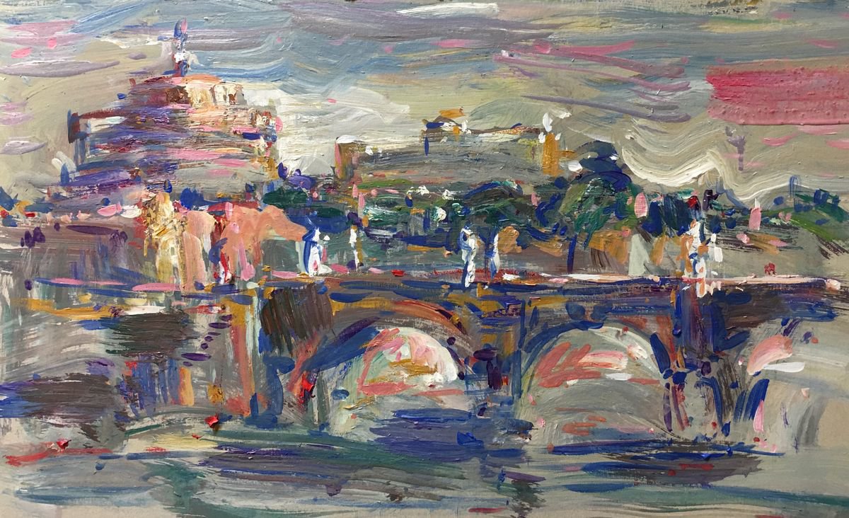 Impressionistic Landscape Acrylic Painting By Altin Furxhi, 19 X 11, Rome In The Morning, Original Artwork