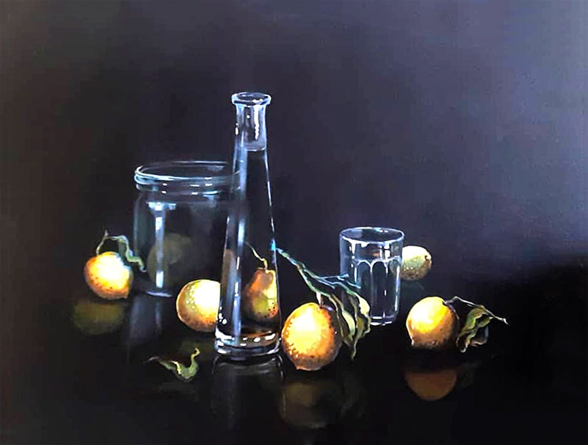 Lemons &Amp; Glasses On Black By Maria Kireev, 26 X 20, Artwork For Sale On Artfinder