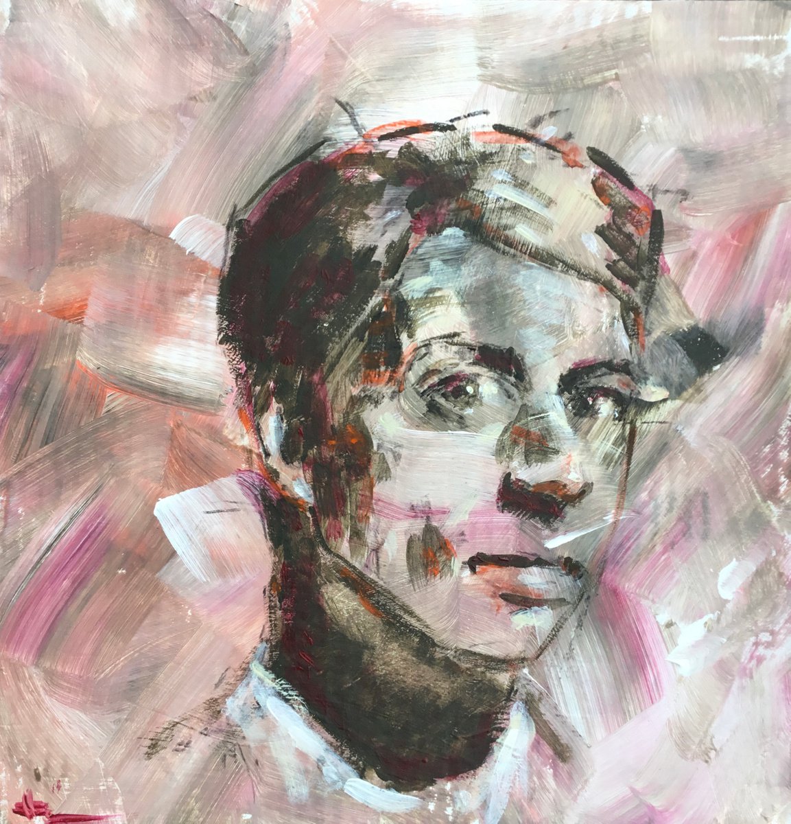 Expressive Portrait Acrylic Painting By Dominique Deve, 12 X 12, Before Andy, Original Artwork