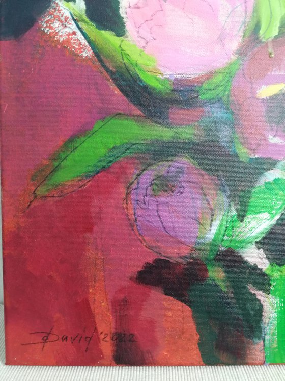 Pink peonies modern painting