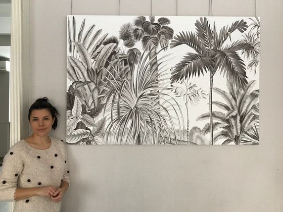 painting with acrylics Tropical forest 100x150 cm