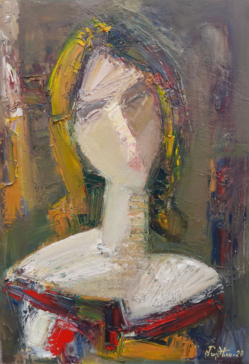 Abstract Portrait Oil Painting By Matevos Sargsyan, 14 X 20", Abstract Portrait, Original Artwork