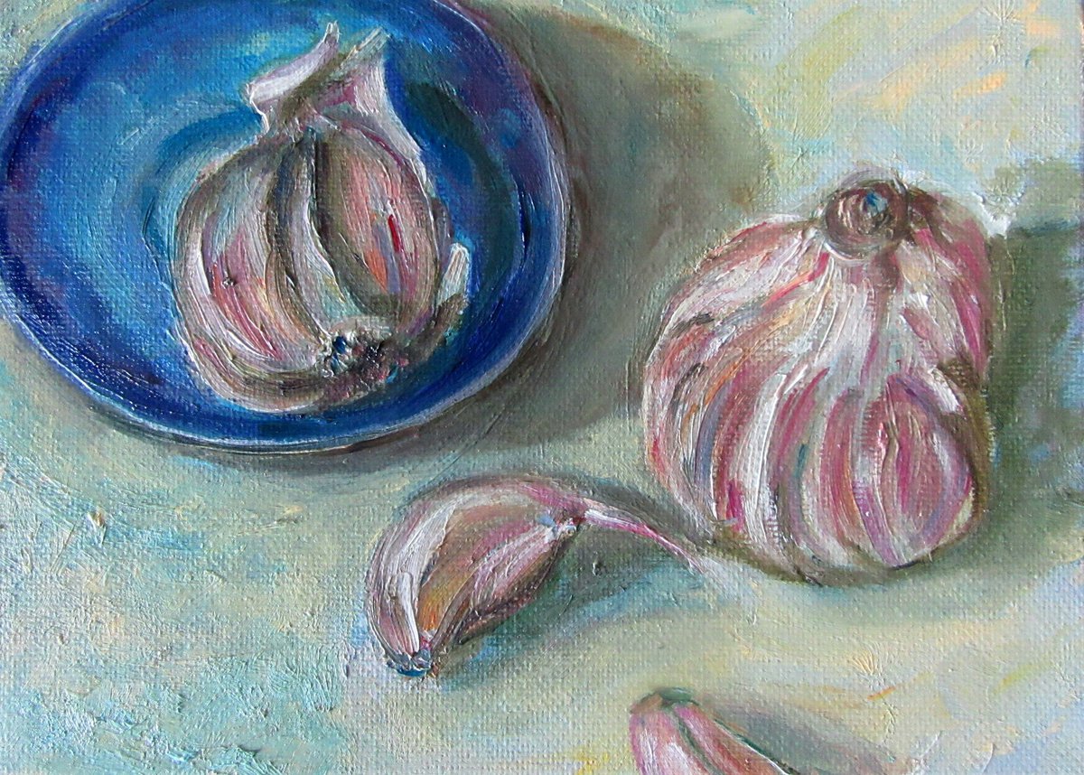Garlic Still Life | Original Oil Painting 5x7 by Katia Ricci