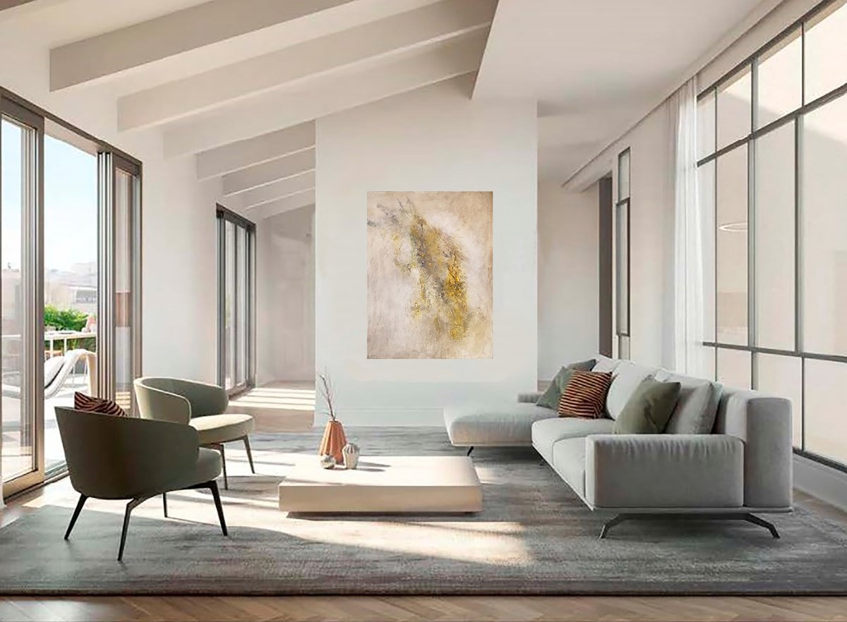 Organic Abstract Acrylic Painting By Doris Duschelbauer, 35 X 46, Soft As The Morning Mist, Original Artwork