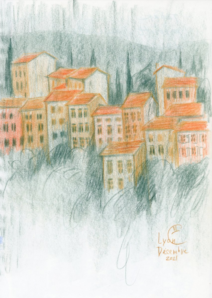 Foggy day. Drawing #2. France, Lyon, Croix-Rousse. by Tatyana Tokareva