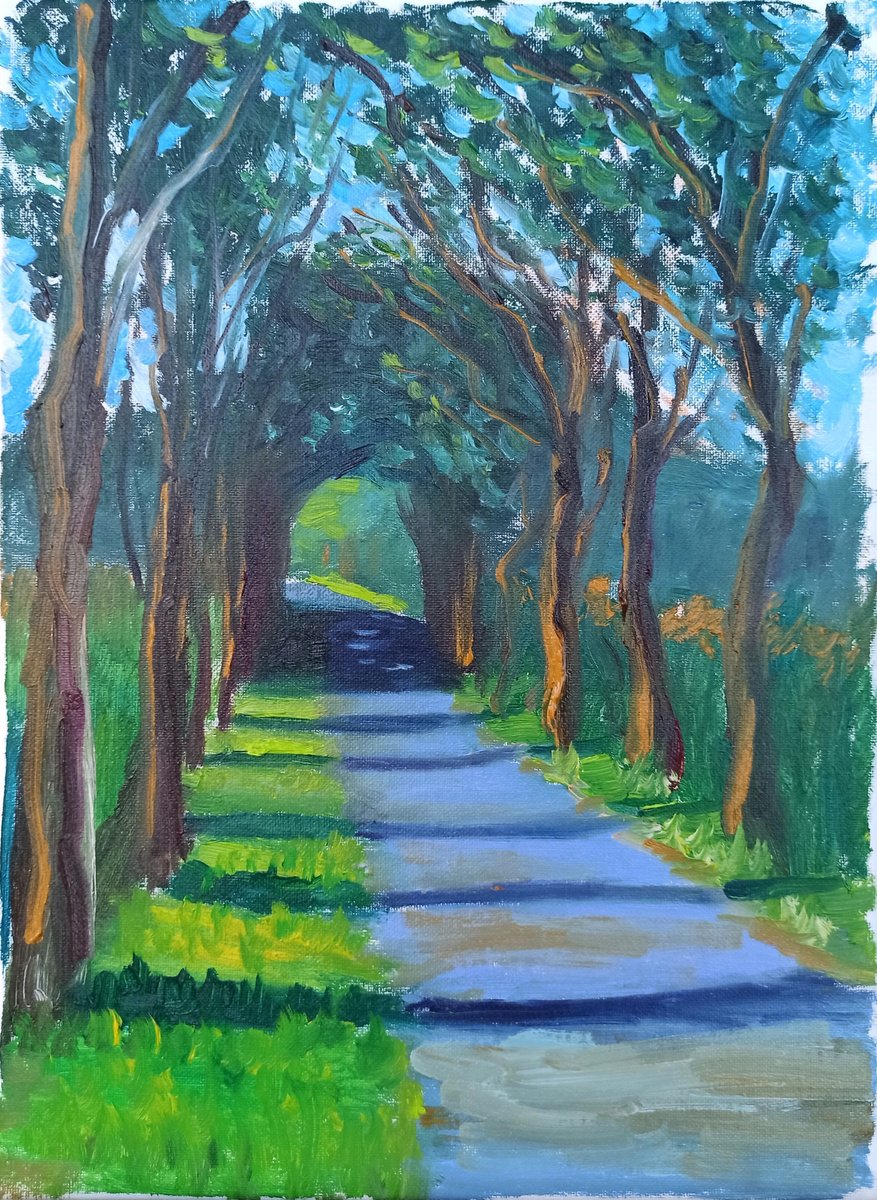 Impressionistic Landscape Oil Painting By Dmitry Fedorov, 12 X 16, Long Evening Shadows On The Road. Plein Air, Artfinder